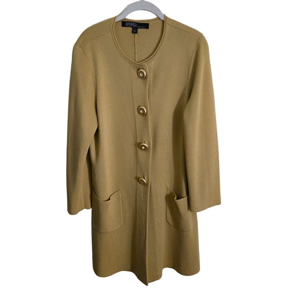 Gorgeous Autumnal Vintage Kasper Long Line Brushed Gold Button Coatagan Size L